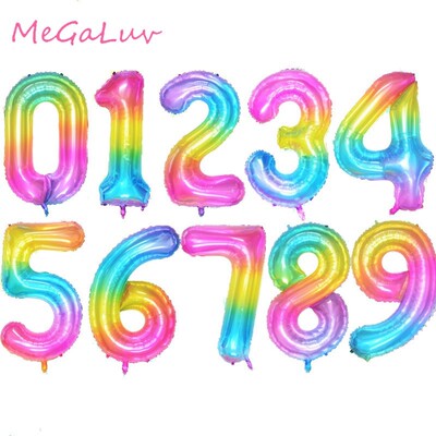 40inch Rainbow Number Foil Balloons Air Balloon 0-9 year Bir