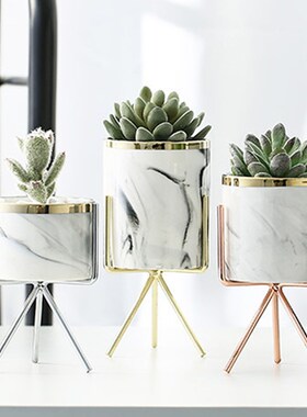 Nordic Ceramic Iron Art Vase Marble Pattern Rose Gold Silver