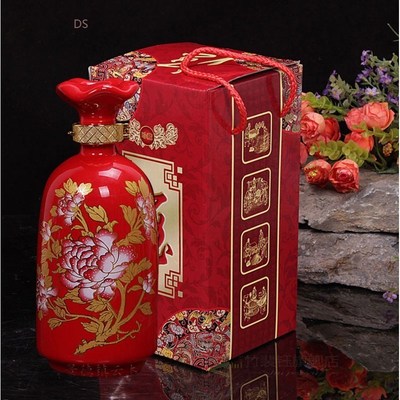 500ml chinese ceramic red wine bottle wine making jar
