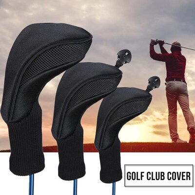 3pcs Black Golf Head Covers Driver 1 3 5 Wood Headcovers Lon