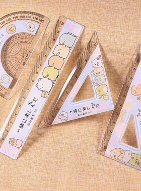 4pcs/set Kawaii Cartoon Straight Triangle Ruler Protractor D