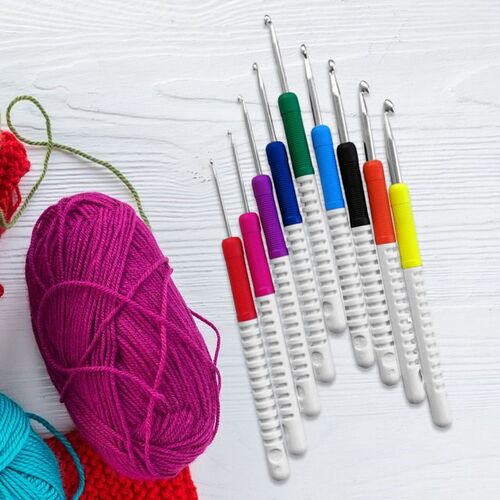 9pcs Double Color Plastic Handle Sweater Needles Crochet Hoo