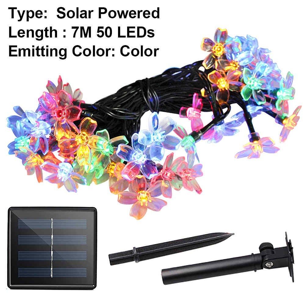 peach flower garland lawn lamps solar led string garden ligh