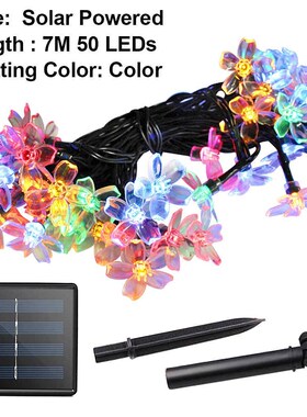 Peach Flower Garland Lawn Lamps Solar Led String Garden Ligh