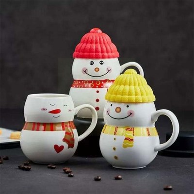 Christmas Snowman Ceramic Mugs Cartoon Water Home Lids Coffe