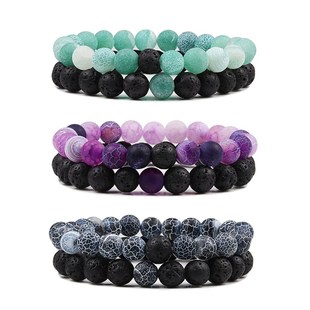 2PCS/Set Beaded Bracelets Bangles Set Natural Lava Stone Cou
