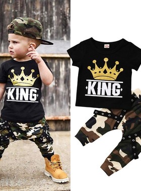 2pcs Kids Toddler Baby Boys Clothes Set Print Tops T shirt+C