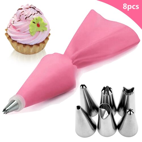 8PCS/bag Silicone Icing Piping Cream Pastry Bag + 6 Stainles