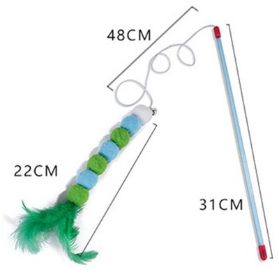 New 1PC Pet Cat Teasing Stick Pompom Feather Wand Funny Wand