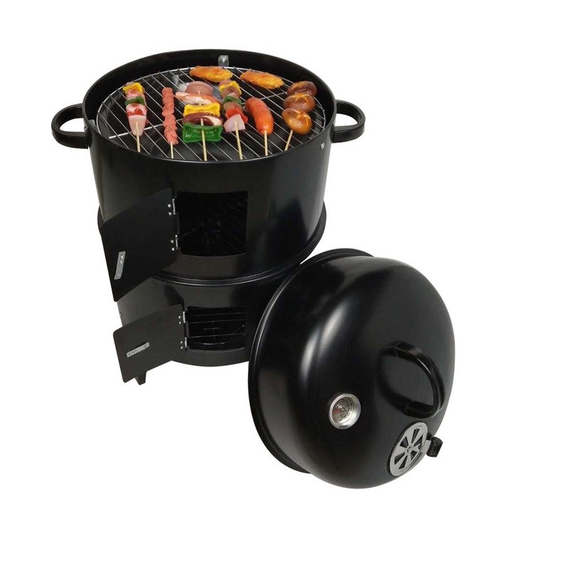 DIY Smoker BBQ Grill Round Charcoal Stove Outdoor Bacon Port
