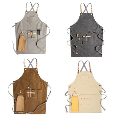 Chef Apron Cotton Canvas Cross Back Adjustable Apron with Po