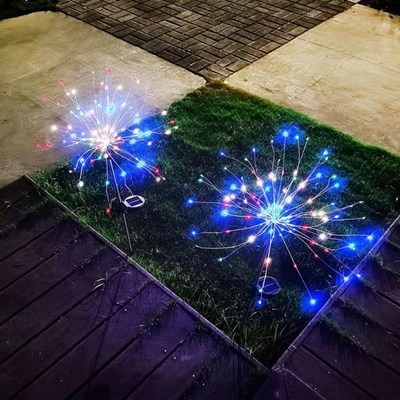 2pc Solar Powered Outdoor Grass Globe Dandelion Firework Lam