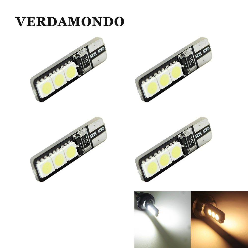 4pcs T10 LED 194 168 W5W Bright Double No Error Canbus 6 SMD