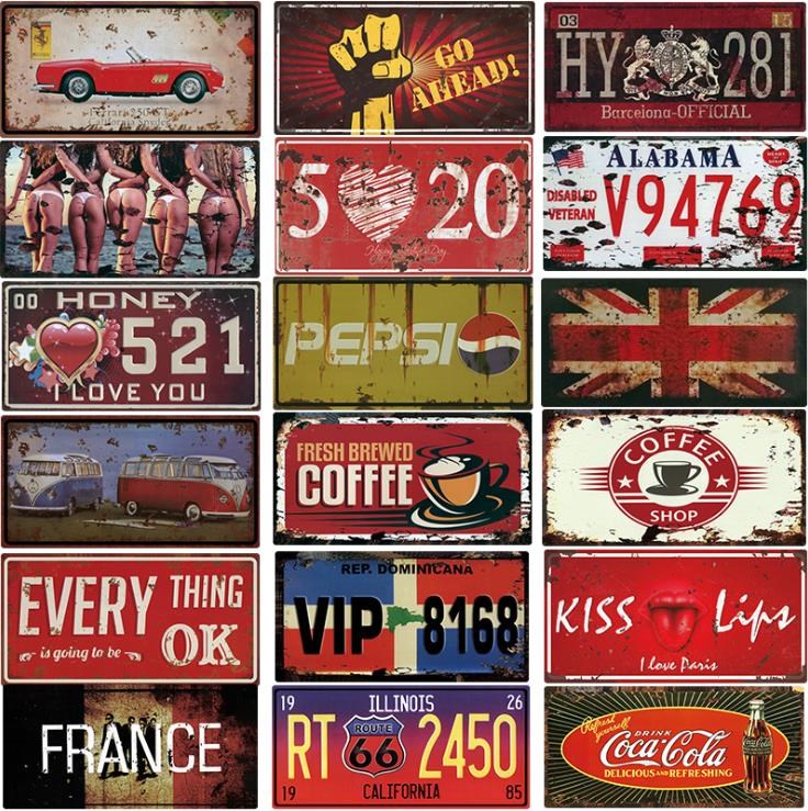 15*30 Car Plate USA Vintage Metal Tin Signs Car Number Licen