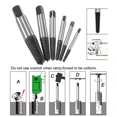 6pcs/lot Screw Extractors Damaged Broken Screws Removal Tool