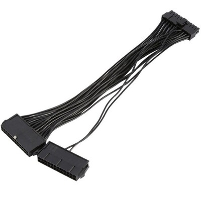 ATX 30cm 24 Pin Dual PSU Power Supply Extension Cable Synchr