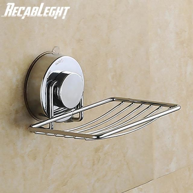 Recableght Suction Cup Soap Holder Drain Stainless Steel Wal