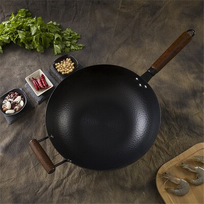 34cm Frying Pan Cast Iron Cauldron Wok Non-stick Skillet Wok