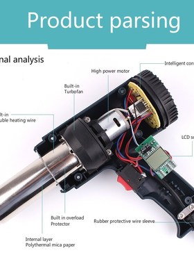 High power digital temperature regulating hand-held hot air