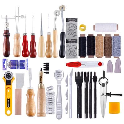 62Pcs/Set Leather Craft Tools Kit Hand Sewing Stitching Punc