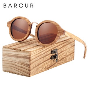 BARCUR Polarized Sunglasses Wood Round Sun glasses Male Sha