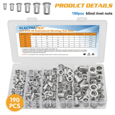 Electrapick 190pcs Rivet Nuts M3 M4 M5 M6 M8 M10 Aluminum Al