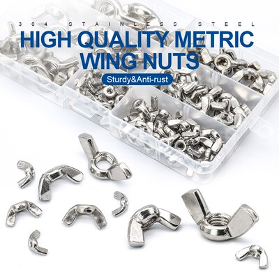 98pcs Wing Nut assortment kit M3 M4 M5 M6 M8 M10 M12 Stainle