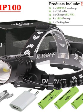 LED Headlamp XHP90.2 XHP100 Headlight 18650 Head Lamp USB Re