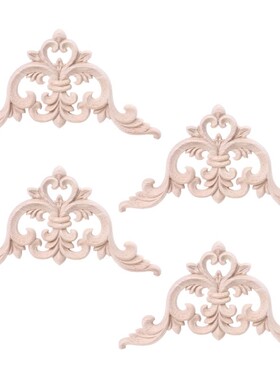 4pcs Wood Carved Unpainted Floral Onlay Applique Window Corn