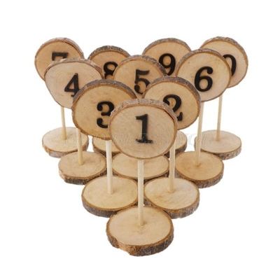 1-10 Rustic Wood Table Numbers Slices Stick Stand Base Seat