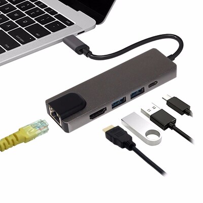 5-in-1 USB C Adapter with 4K HDMI Port 2 USB 3.0 Ports SD &