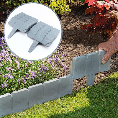 20Pcs Grey / Garden Fence Edging Cobbled Stone Effect DIY Pl