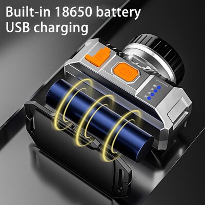 LED Headlamp with Built-in 18650 Battery Bright Head Flashli