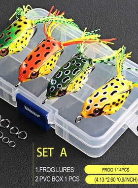 4pcs/box Frog Fishing Lures Treble Hooks Kit Snakehead Lure