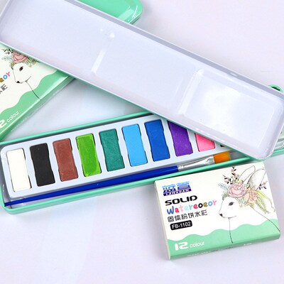 12 Colors Solid watercolor Powder Gouache Paint Set With Pig