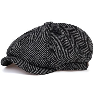 Fashion Wool Newsboy Caps Mens Herringbone Flat Caps Women M