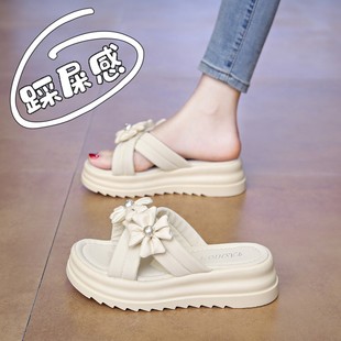 2025新款 夏季 一脚蹬厚底凉鞋 厚底宽胖脚罗马女鞋 凉拖鞋 41大码 女款
