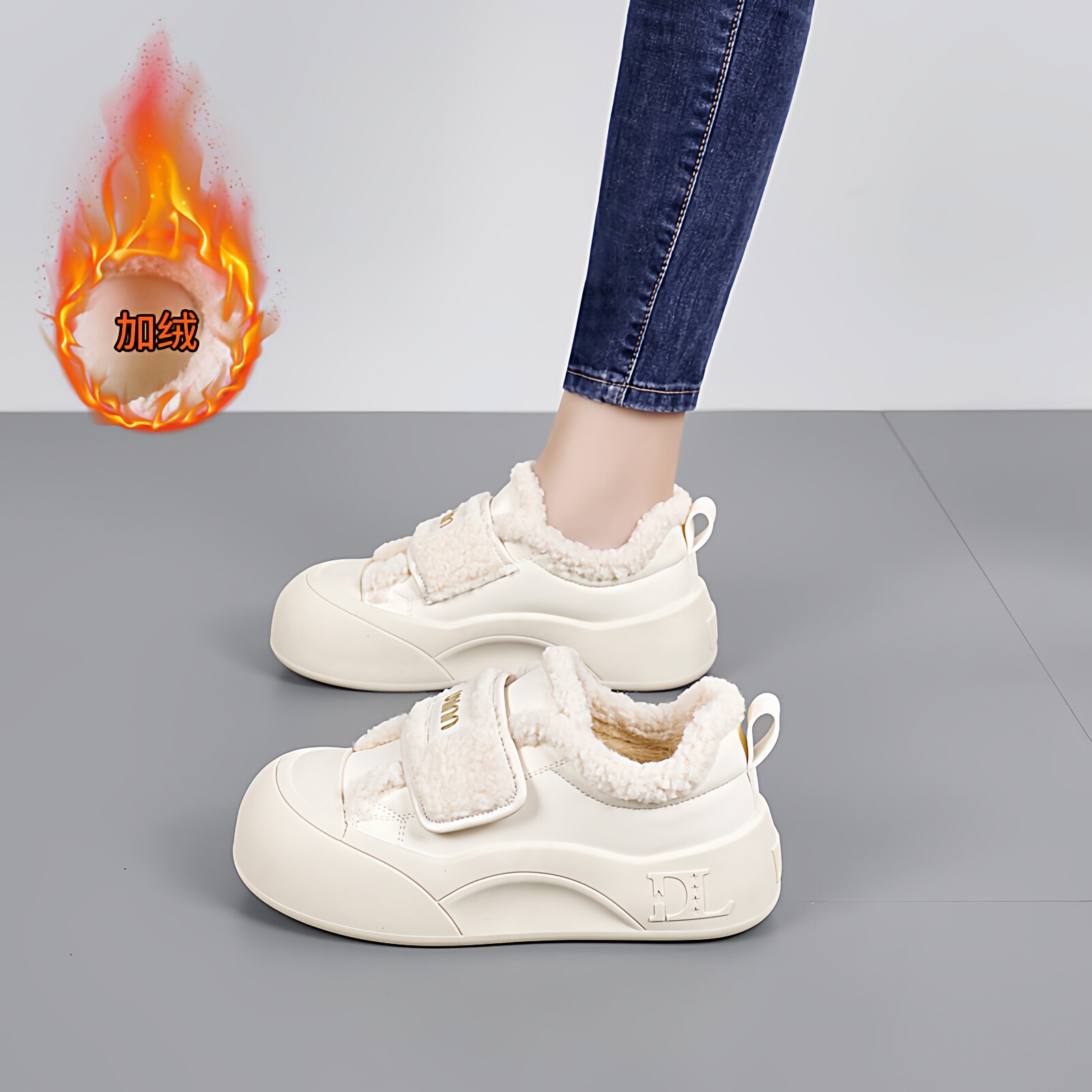 魔术贴厚底面包鞋女冬季保暖棉鞋