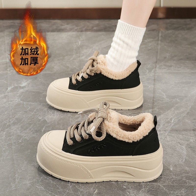 羊羔绒运动鞋女加绒厚底增高板鞋冬季保暖休闲百搭毛毛鞋黑色棉鞋,女鞋,休闲板鞋,淘宝优惠券,粉丝福利购,淘宝优惠卷