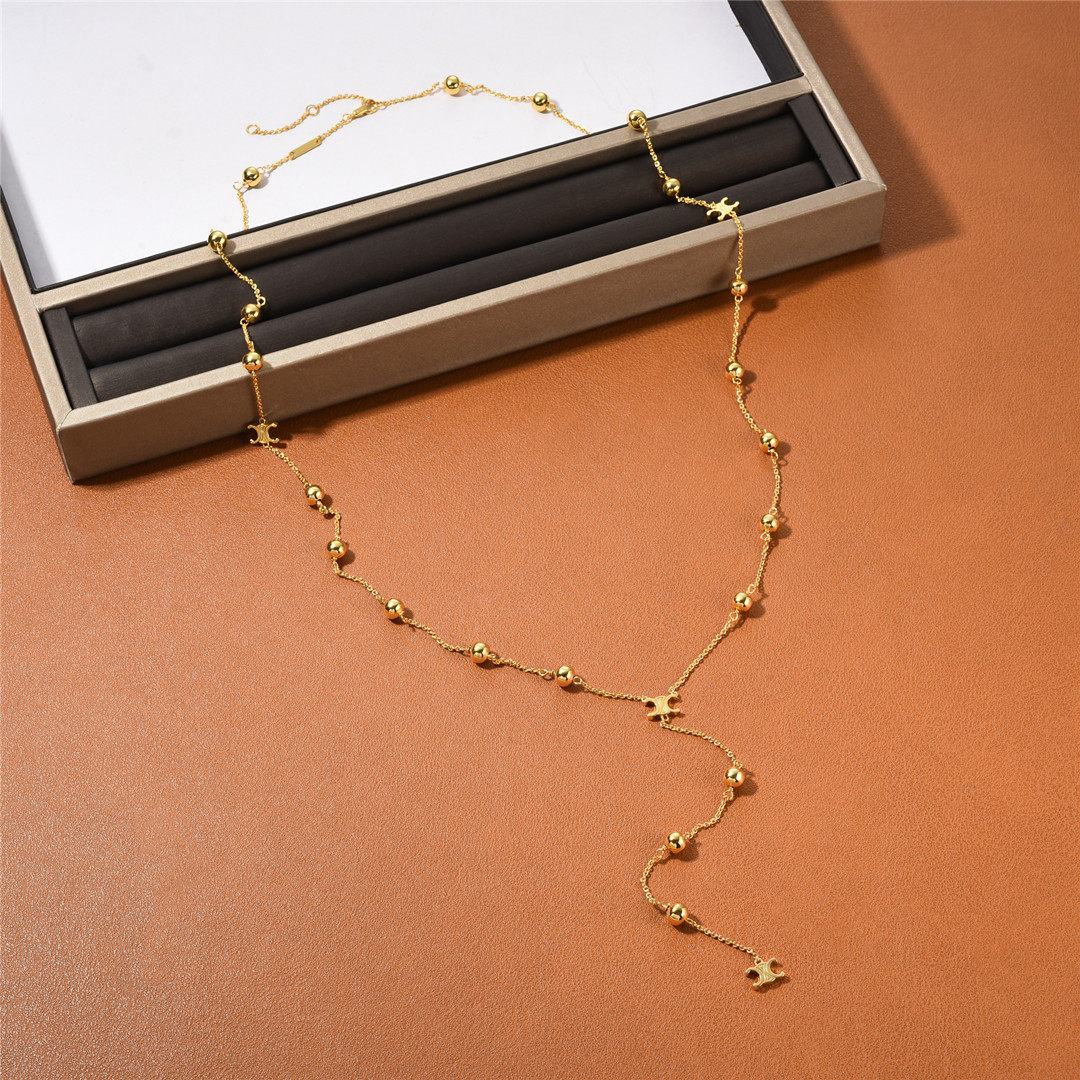 经典凯旋门系列欧美高级感铜镀18k真金金珠长链小众轻奢时尚项链