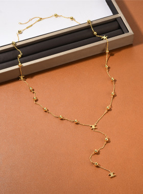 经典凯旋门系列欧美高级感铜镀18k真金金珠长链小众轻奢时尚项链