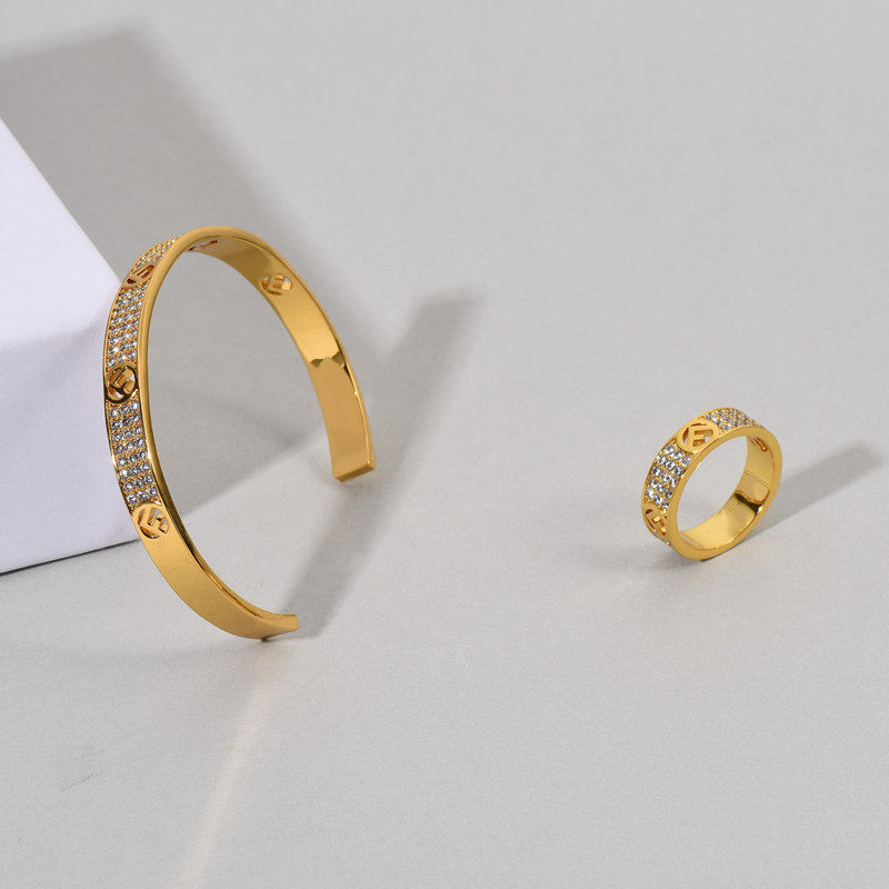 复古金色时尚个性百搭夏季欧美风开口手镯戒指字母F女式手饰扳指