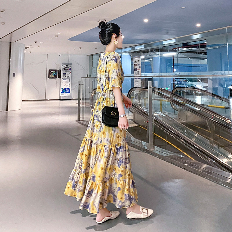 2026夏季大码高腰显瘦碎花长裙女