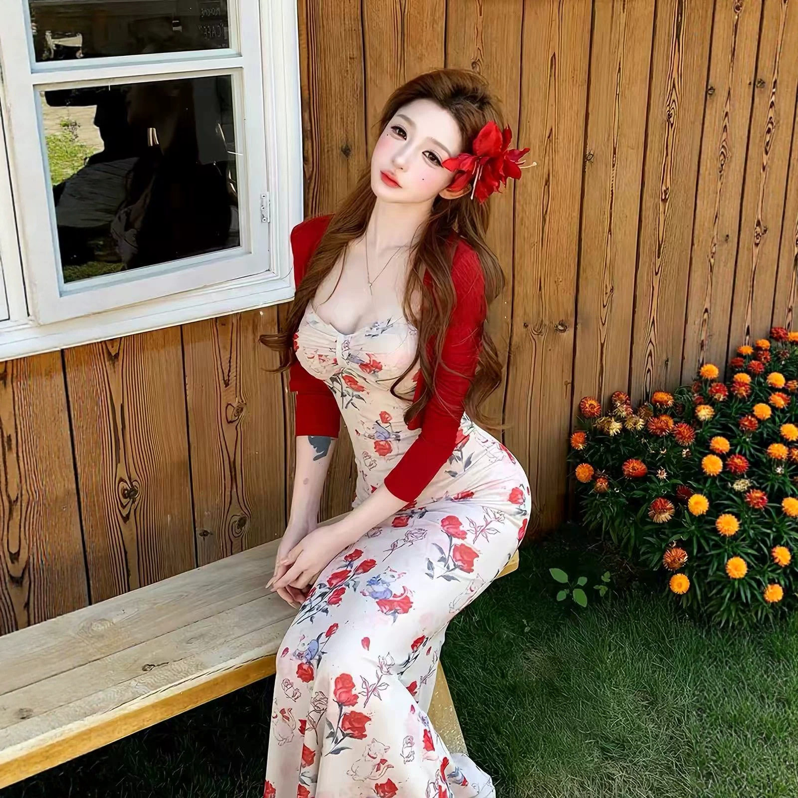 夏季性感辣妹抹胸鱼尾包臀连衣裙