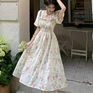 法式小清新碎花连衣裙女2026夏季新款收腰遮肚遮肉显瘦A字中长裙