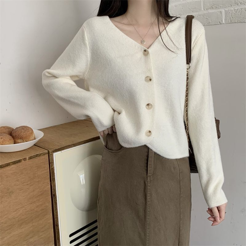 设计感V领开衫新款韩系毛针织衫