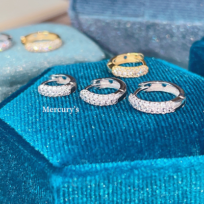 闪亮锆石精致小众耳圈通体s925银