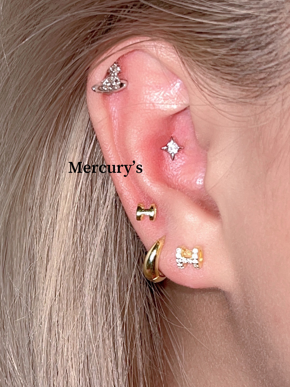 s925银镀18k金养耳耳骨钉