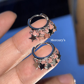 Mercurys 满天星耳扣五个星星流苏纯银耳圈金色银色hin小众的耳环