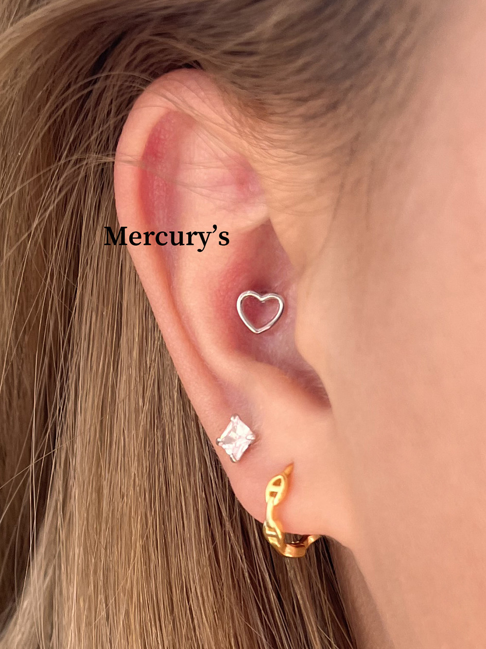 Mercurys日常被爱心击中~镂空百搭桃心耳窝钉心形耳骨钉简约耐看